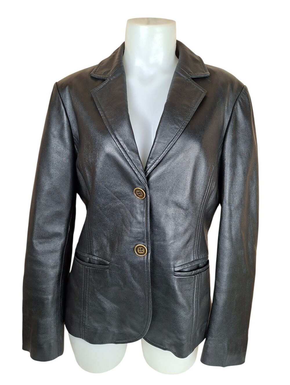 Bod & Christensen Black Soft Leather Notch Lapel Long Sleeve Blazer M Jacket